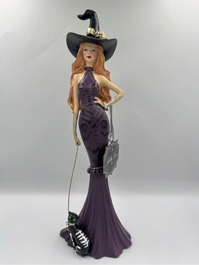 Bella Lux Y2K Goth Witch Figurine Skeleton Cat Purple Halloween Decor NWT